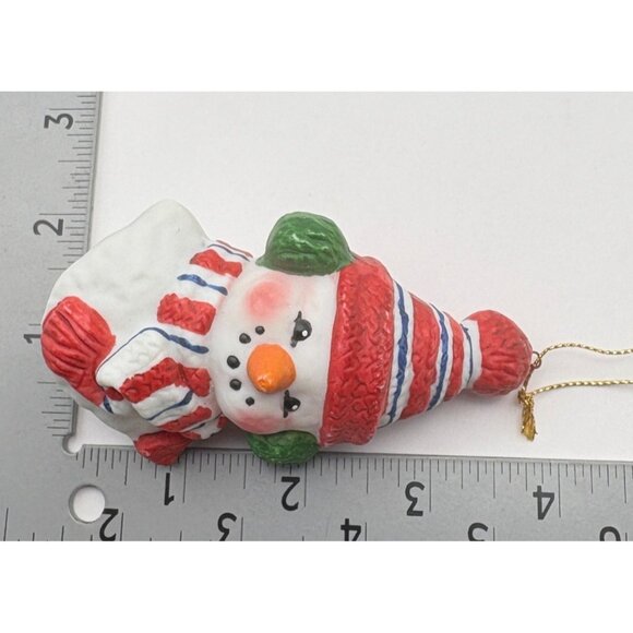 Vintage Light Up Snowman Christmas Tree Ornament Ear Muffs Scarf Ceramic - Picture 3 of 7